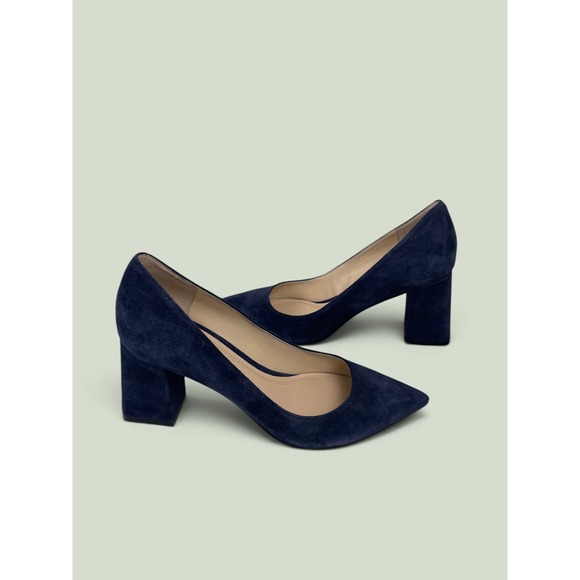 Marc Fisher Shoes - Marc Fisher Zala Navy Block Heel Pointy Toe Pump Suede 7.5M Minimalist Versatile